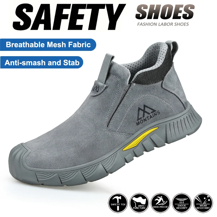 Wear Resistant Men's Safety Boots Soft Work Sneakers Anti Impact Anti Piercing Fashion Comfort Outdoor Men's Shoes
