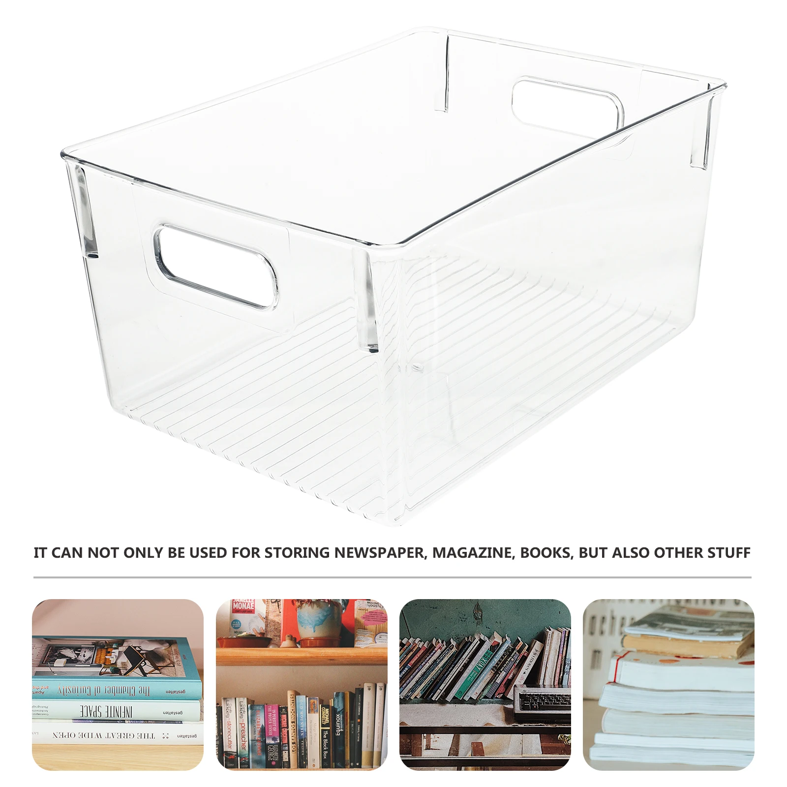 

Plastic Book ganizer Storage Box for Home Classroom Library Multipurpose Newspaper Magazine Books Holder Transparent Lightweight