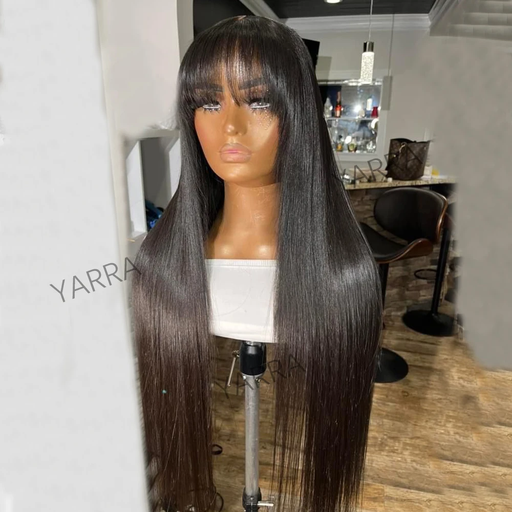 180% Density Bone Straight Human Hair Wig With Bangs Brazilian Full Machine Made 100% Human Hair Wigs For Women Fast Delivery