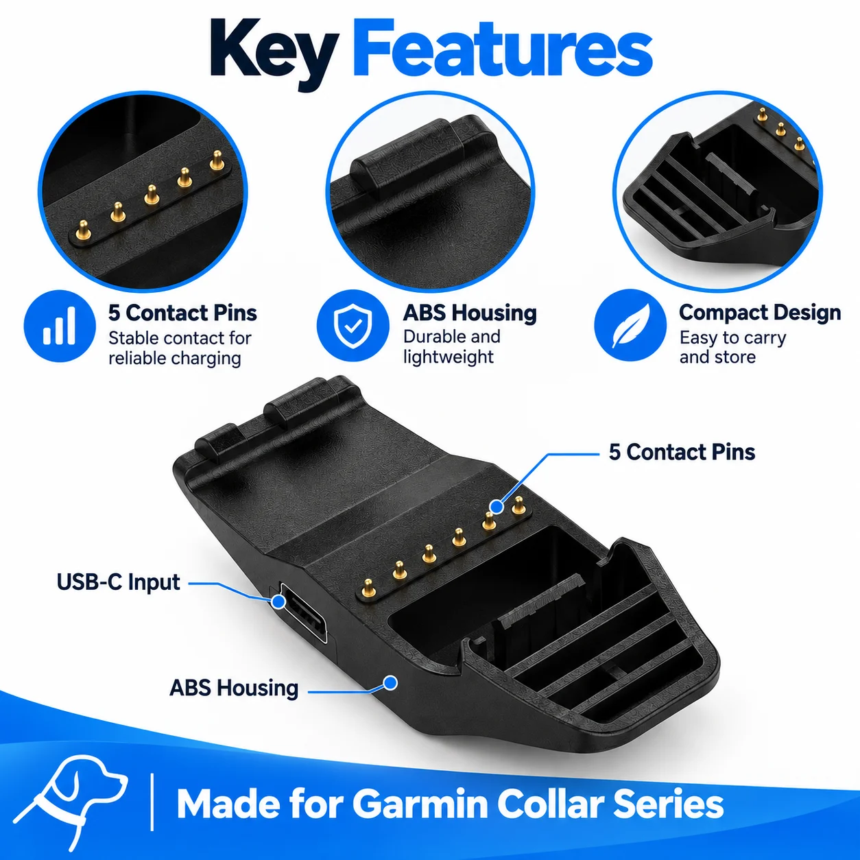For Garmin Pet Dog Collar Charger T5 TT15 TT10 T15 GTT15x TT25 Charging Cable Adapter Type C Input