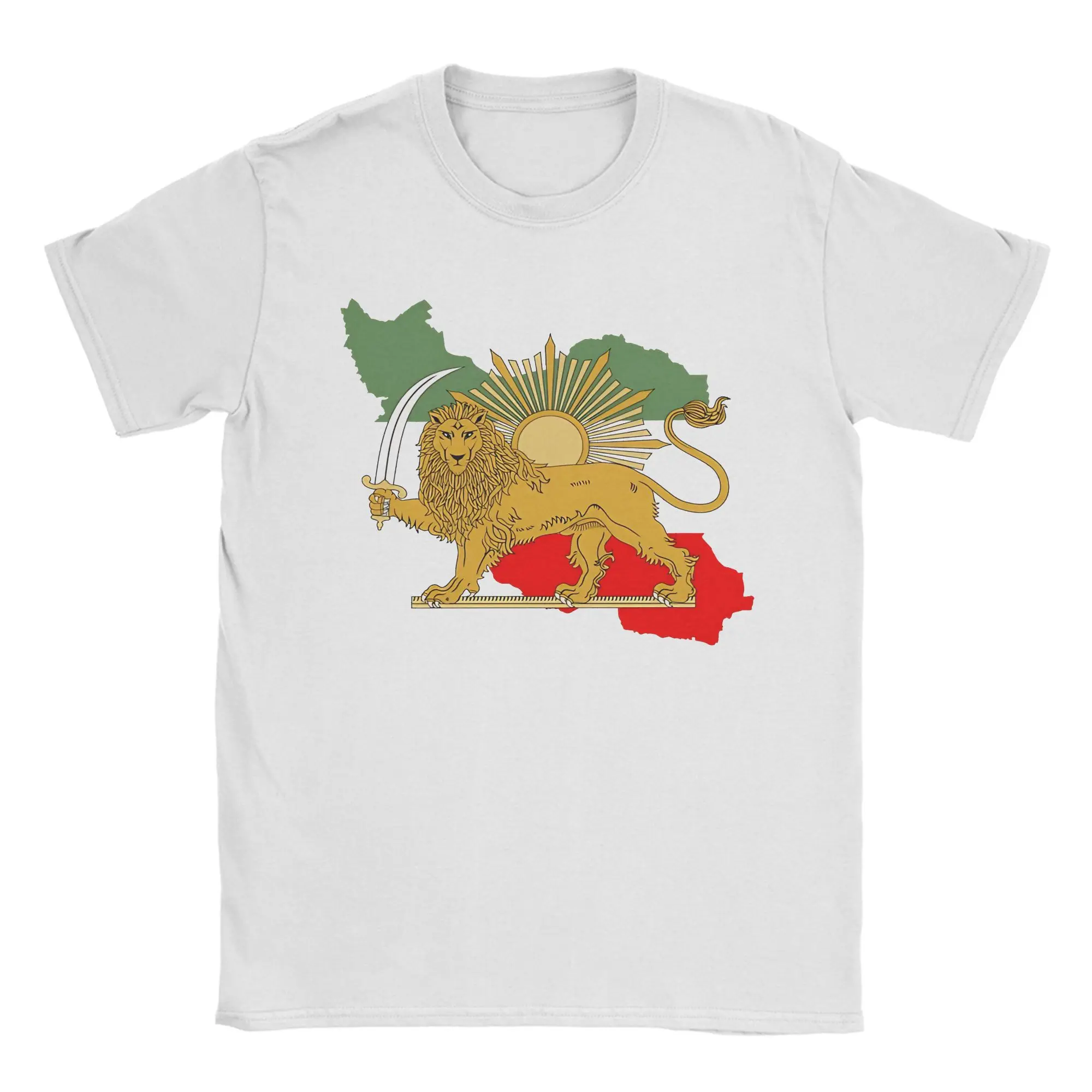 Lion and Sun Iran Persia Map & Flag Shir O Khorshid T Shirt for Men's Summer T Shirts O Neck Tees Big Size Wholesale Clothes