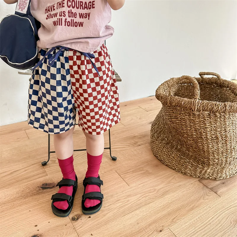 Children Summer Thin Patchwork Shorts Baby Girls Loose Boutique Short Pants For Boys New Fashion Plaid Cotton Short Tousers