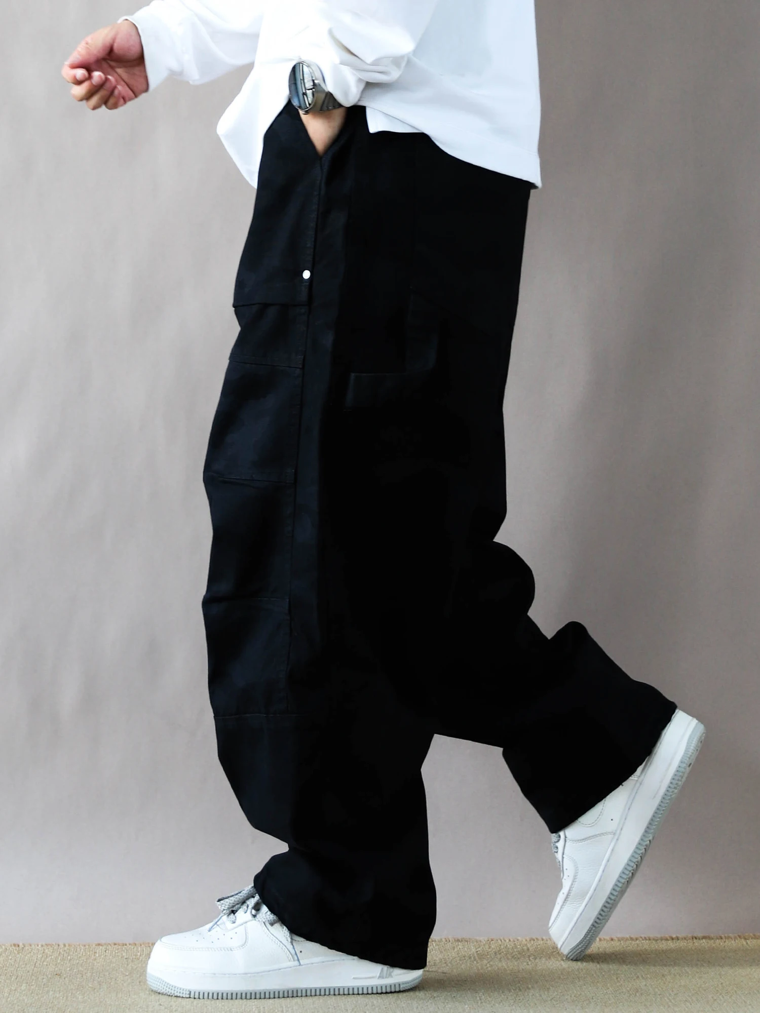 

Мужские рабочие брюки в американском ретро-стиле с камуфляжным принтом, свободные, прямого кроя, повседневные, длинные, черные, весна-осень, модный бренд