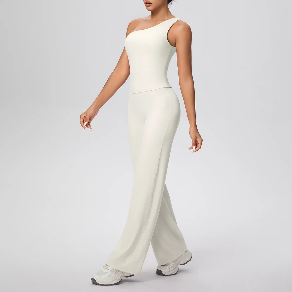 

Тонкий костюм для йоги персикового цвета, спортивный костюм для фитнеса с высокой талией, комплект с открытой спиной на одно плечо, повседневная одежда для бега, танцев, тренировок, спортивная одежда для спортзала