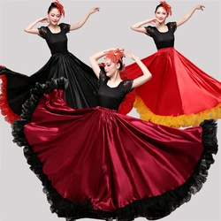 360/540/720 Degree Women Black Red Layer Dance Skirt Gypsy Spanish Flamenco Belly Skirt Lady Big Swing Stage Performance Costume