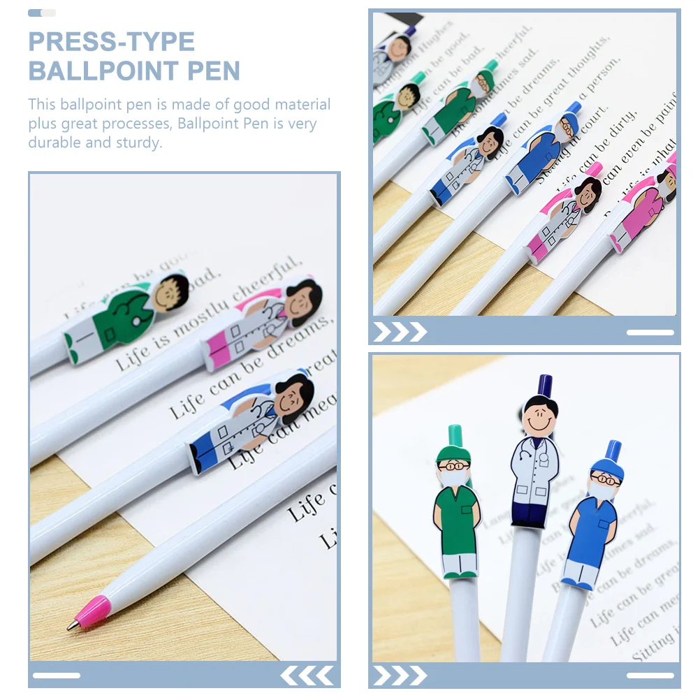 Set of 4 Cartoon Stationery Pen Holder Work Nurse Gift Portable Adult Plastic Ball Point Pens