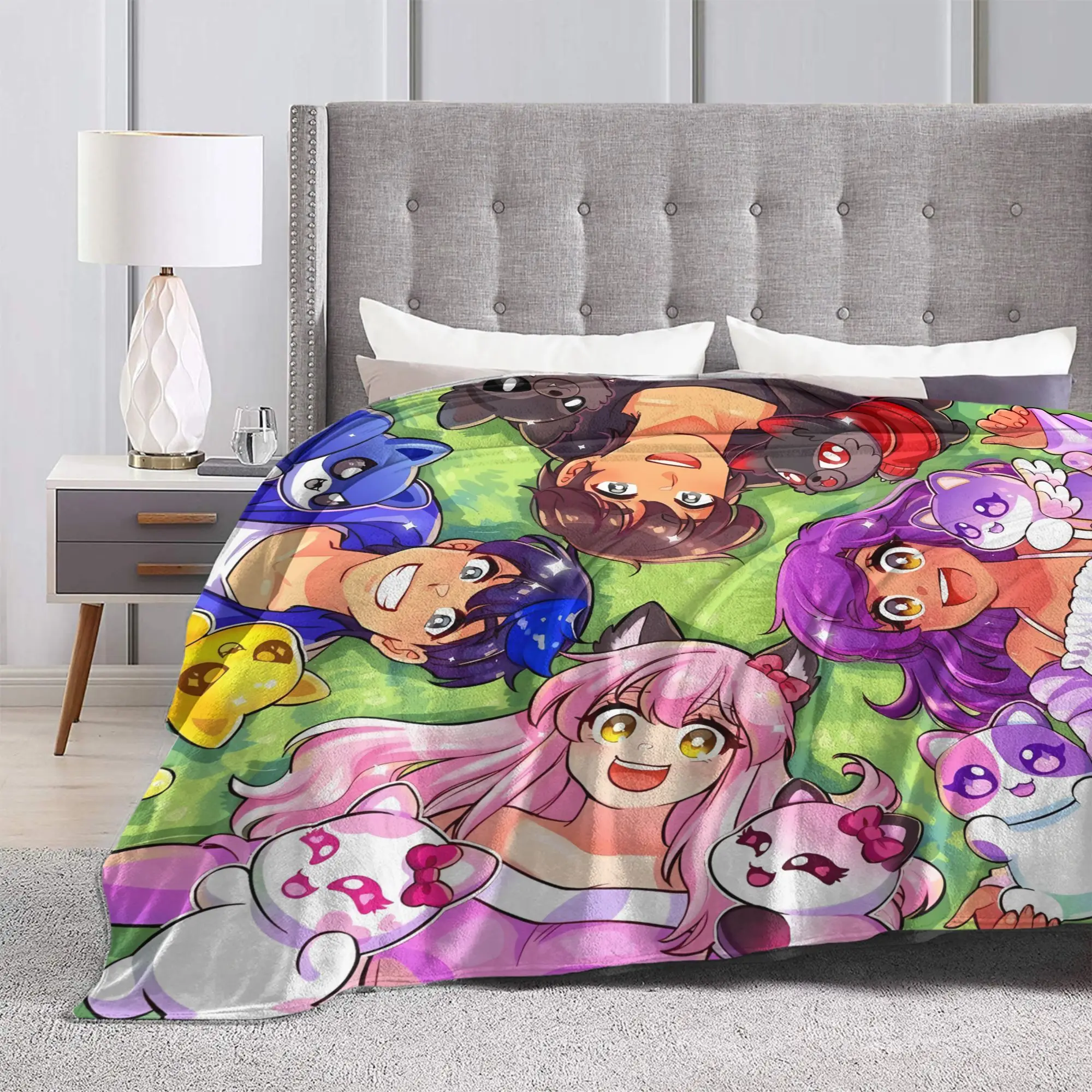 Charming Aphmau Smiling Character Blanket Quality Super Soft  Throw Blanket Winter Camping Couch Chair Fluffy Bedspread - view 3