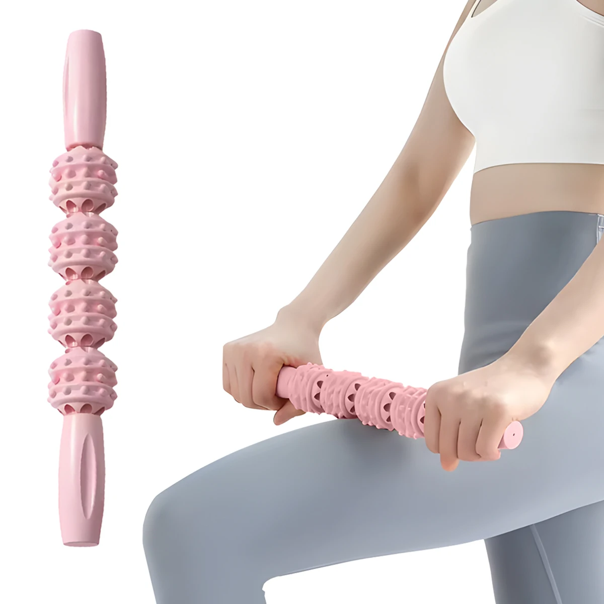 4-Wheel Massage Stick Leg Beautizer with Cylindrical Handle Ring Stick Deep Tissue Trigger Point Rapid Recovery