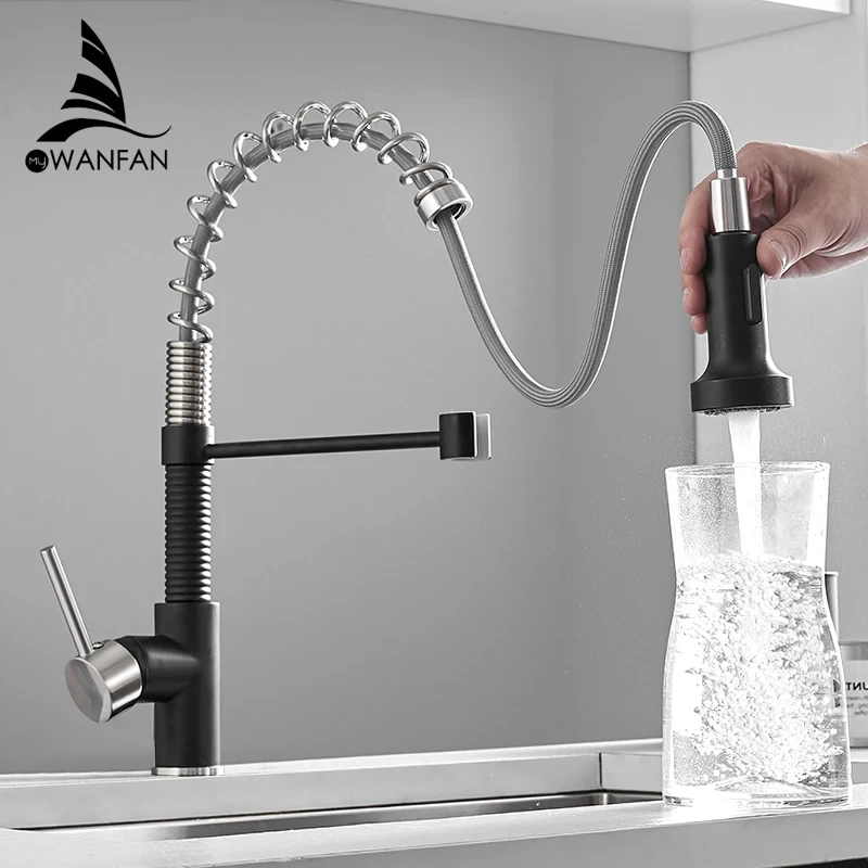 Kitchen Faucets Black Stainless Steel Faucets for Kitchen Sink Pull Out Spring Spout Mixers Tap Hot Cold Water Crane 866053R