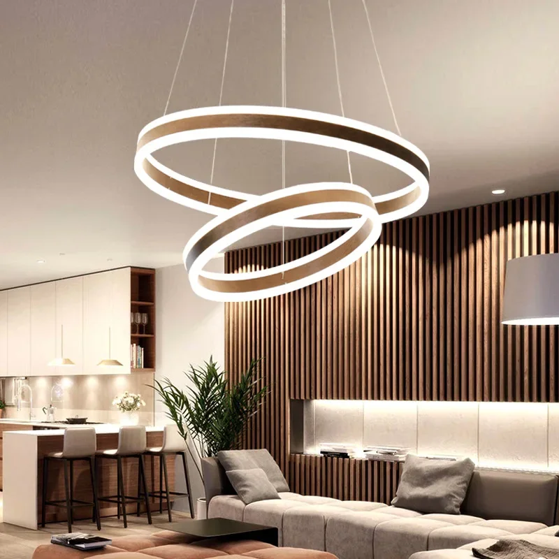 New Modern LED Chandelier Aluminum Ring Circle Ceiling Hanging for Living Dining Room Decoration Maison Cafe Hotel Loft Fixture