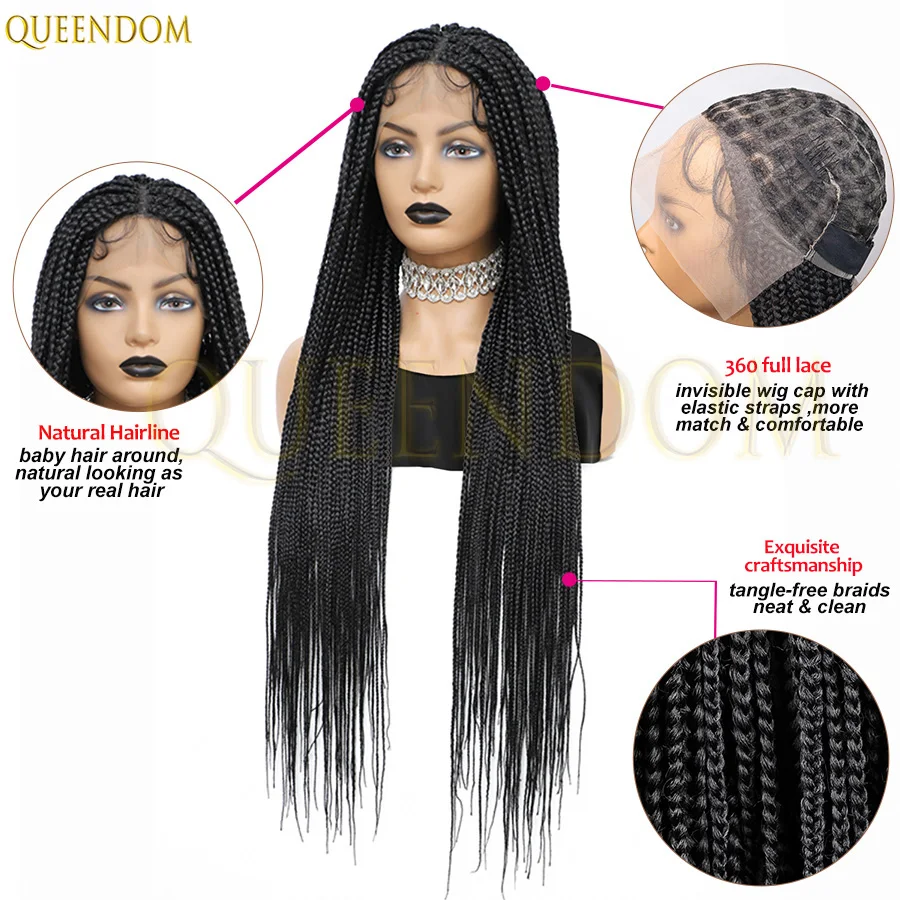 Cornrows Synthetic Full Lace Braided Wigs For Afro Black Women Knotless Box Braiding Hair Wig Locs Goddess Small Part Braids Wig