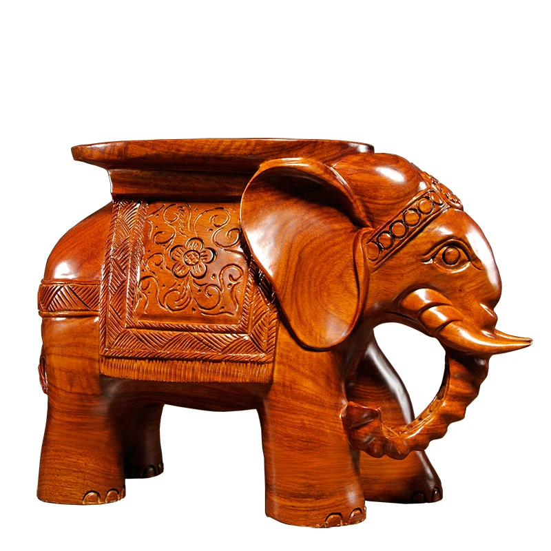 Pear wood carving elephant ornament solid wood stool home living room office decoration mahogany crafts gift