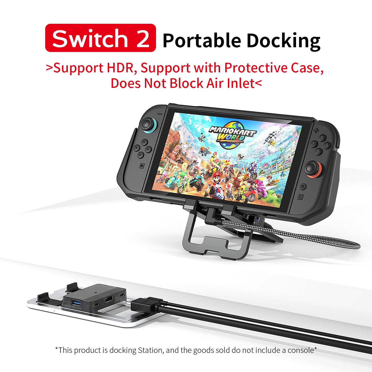 Switch2 Ultra-thin light Docking Station, Switch2 Dock with HDMI 4K@60Hz,Dual USB-A 3.2 and Portable Stand for Nintendo Switch 2
