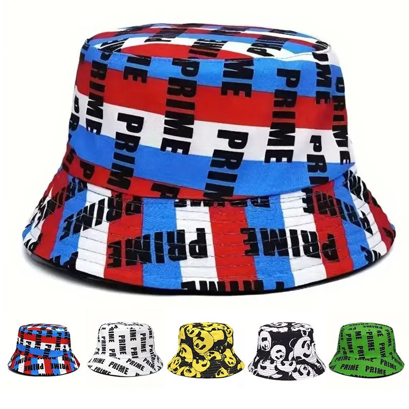 

New graffiti abstract print reversible bucket hat for men and women summer sunscreen hat color print