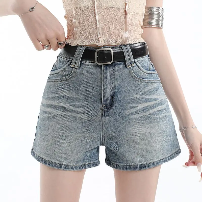 

Jean Shorts Casual High-Waisted Denim Shorts for Women Vintage Slim Solid Jeans Tight A-Line Hot Stretch Pants Summer Streetwear