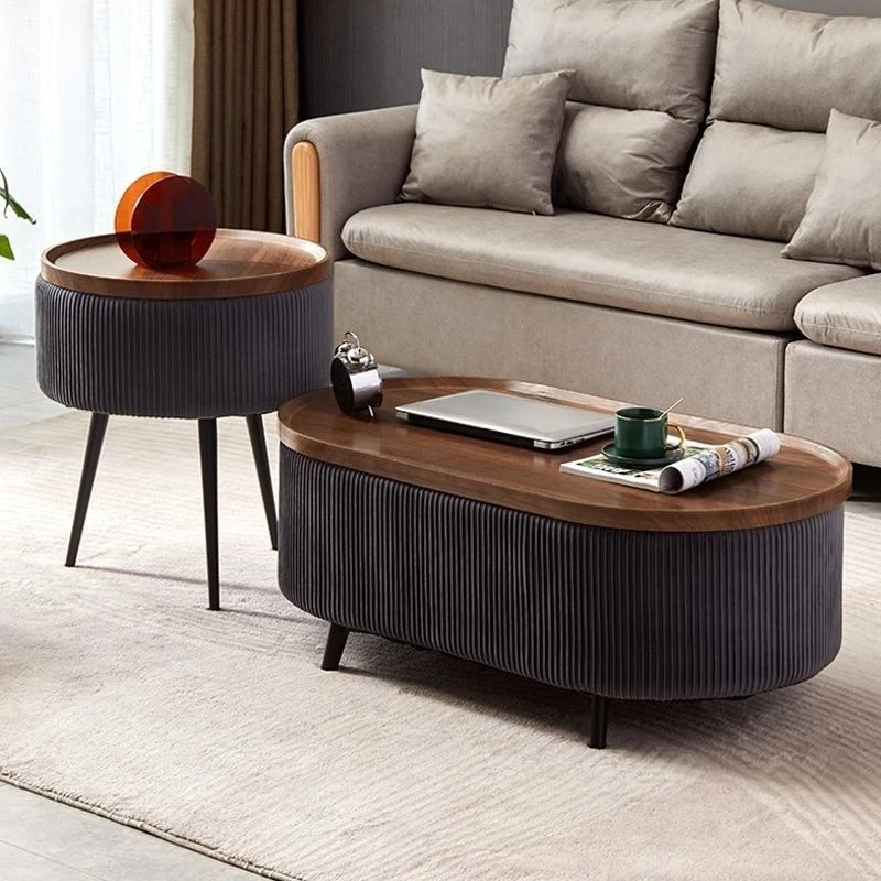 

Light luxury modern simple small apartment upholstered coffee table home upholstered round coffee table