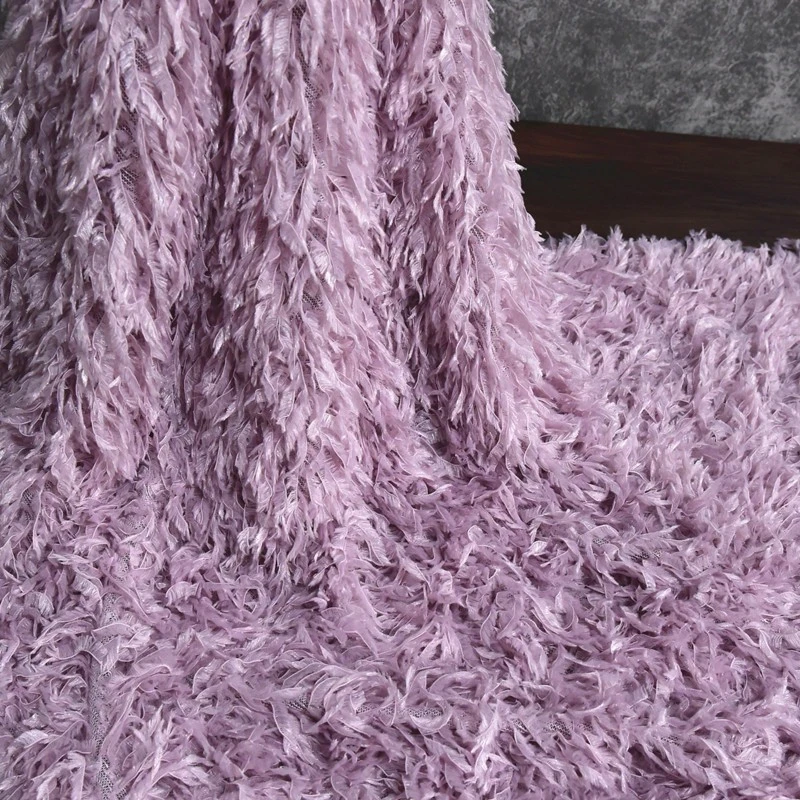 Light Purple Simulated Feather Tassel Fabric Stage Clothing Plush Jacket Dress Photo Background Interior Decoration Fabric Cloth