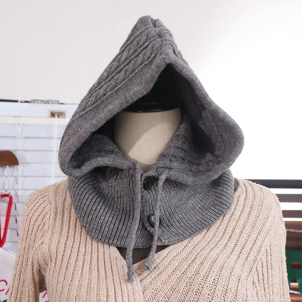 

Fashion Thickened Winter Balaclavas Cap Windproof Hood Knitted Neckerchief Earflap Neck Warmer Pullover Cap Men