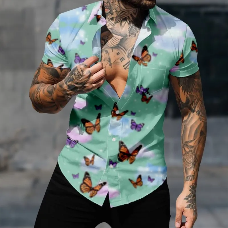 

Hawaiian Shirt For Men's Fashion Butterfly Pattern Shirt 3D Print Cozy Casual Short Sleeve Beach Oversized Clothes 3