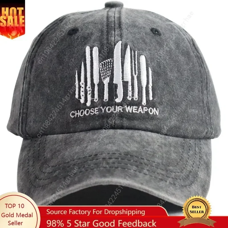 

Unisex Skull-Chef Cooking Skull Vintage Jeans Adjustable Baseball Cap Cotton Denim Dad Hat