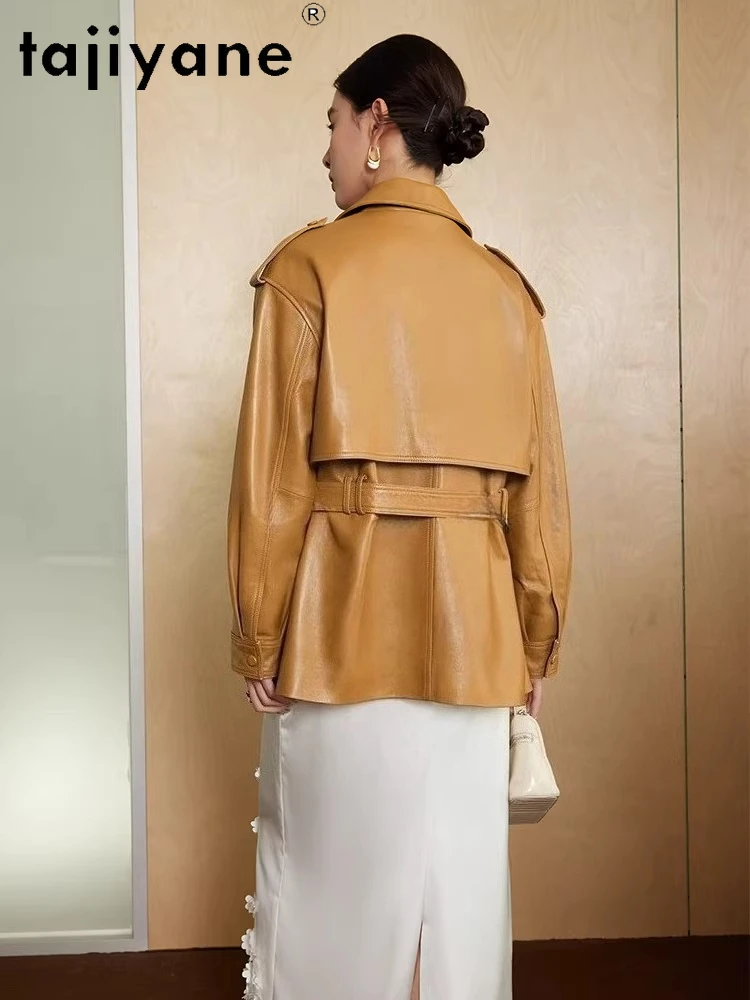 TAJIYANE 本革オイルワックスレザージャケット スタイリッシュなミドル丈スリムコート 本革ジャケット レディース 2025年秋服 дубленка
