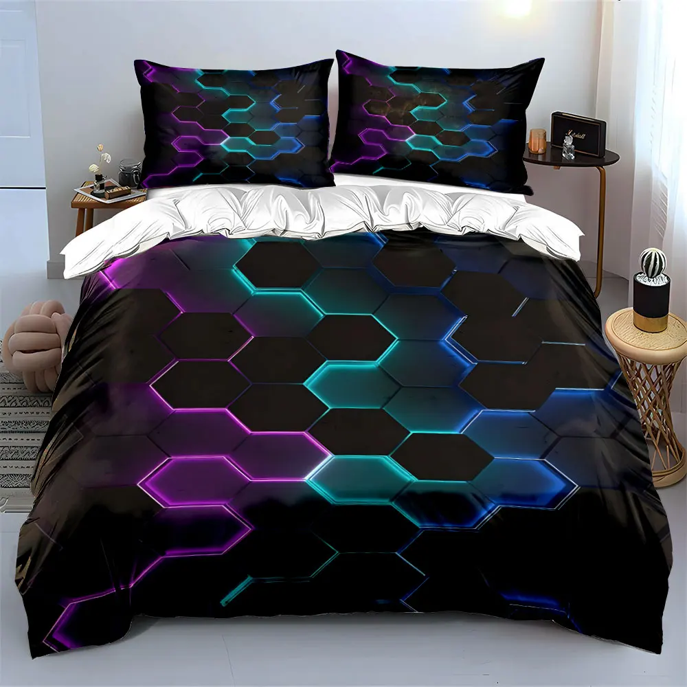 Vibrant hexagonal glowing pattern background Bedding set 3PC 1 duvet cover 2 pillowcases adult and children bedding set Luxury
