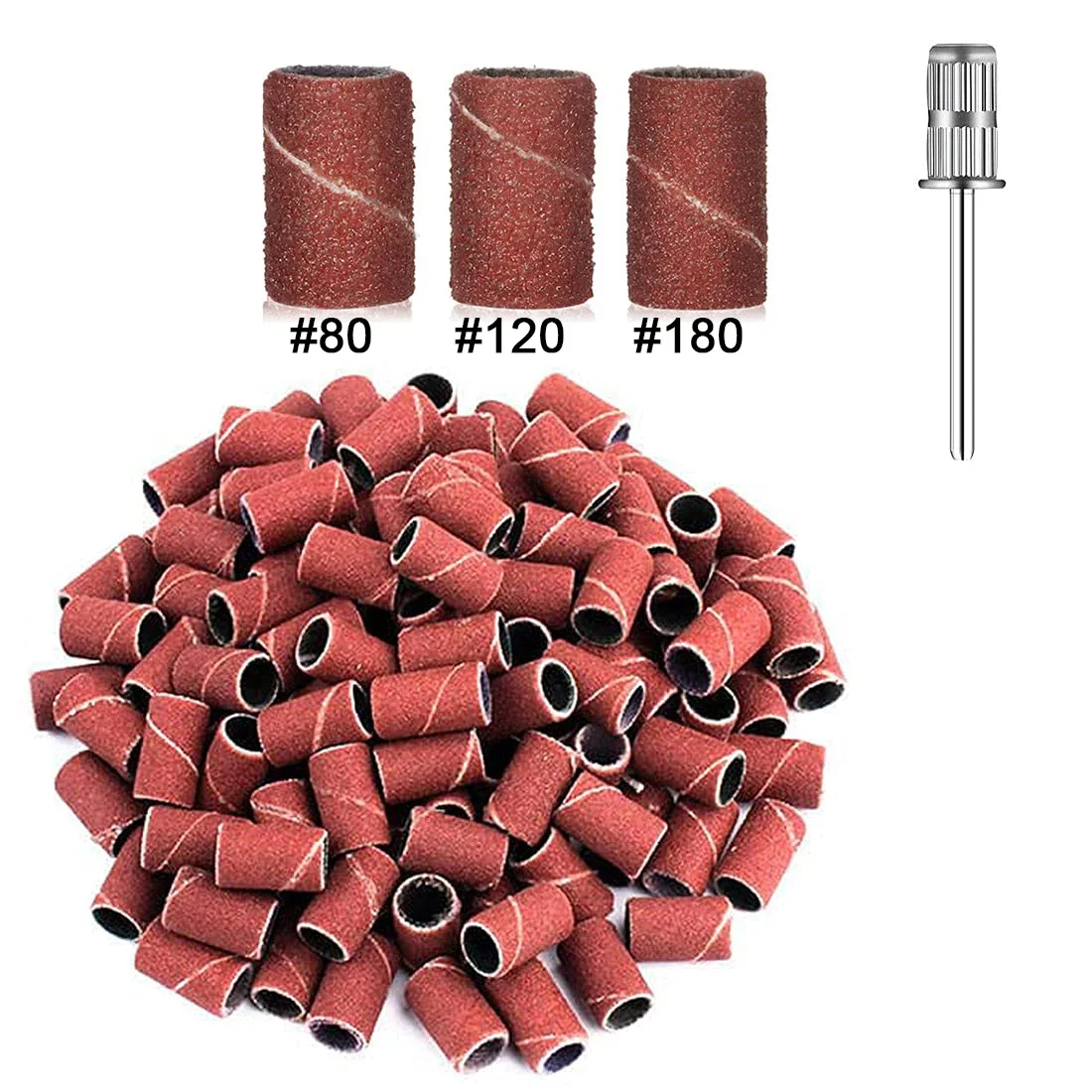 

210pcs/Box Sanding Cap Bands For Electric Manicure Machine 180#/120#/80# Grit Nail Drill Grinding Bit Files Pedicure Tool Set