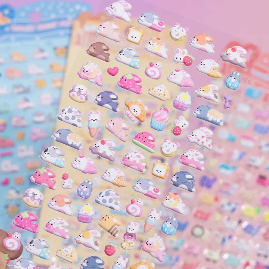 3D Kawaii Pet Family Crystal Puffy Stickers for Toddler Reward DIY Craft Scrapbook Phone Decal Early Learning Gift