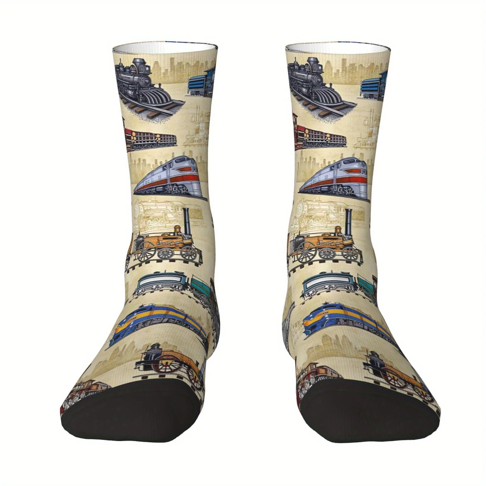 جوارب قاطرة قطار عتيقة قابلة للتنفس من مزيج البوليستر طباعة رقمية ثلاثية الأبعاد مع تصميم قاطرة بخارية جورب بتصميم قطار ريترو #3