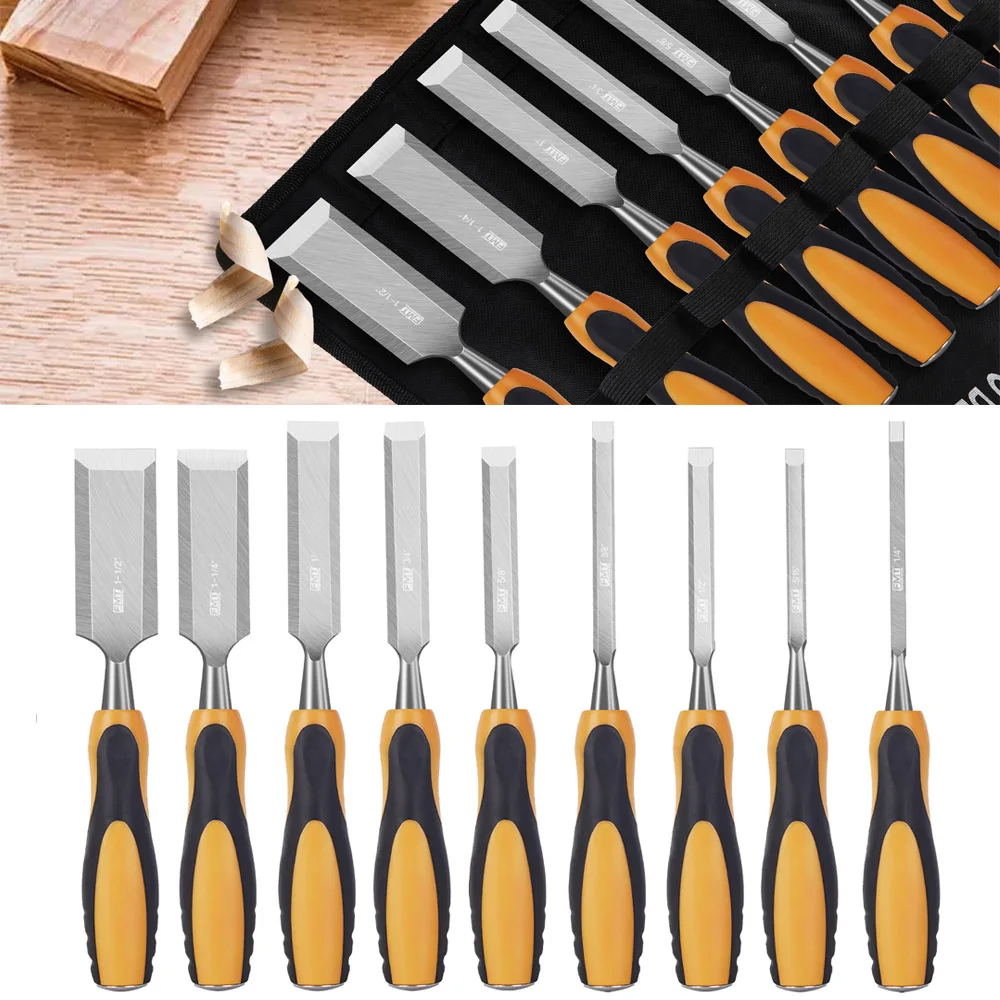 9Pcs Wood Chisel Tool Set Woodworking Carving Chisel Kit Professional Wood Carving Chisel Carpentry Hand Tool for Carpenter Men