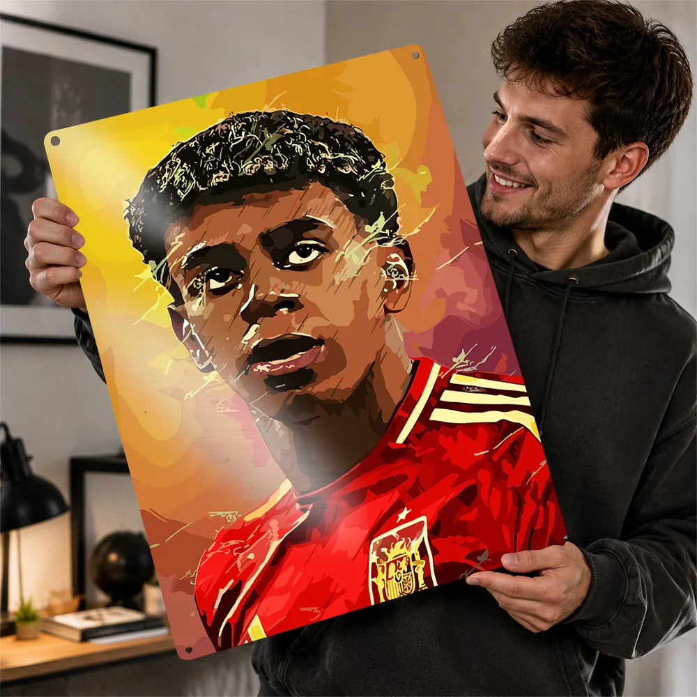 Lamine Yamal Aluminum Poster Customized Metal Sign Striking Athletic Champion Wall Art Made For Bedrooms And Player Collectors