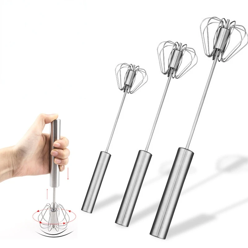 Semi-Automatic Egg Beater, Manual Hand Mixer, Self Turning, Egg Stirrer, Kitchen Accessories, 201 Stainless Steel Tools