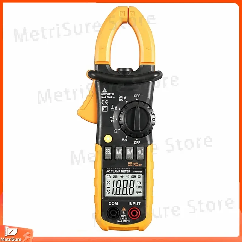 Digital AC DC Clamp Meter True RMS Multifunction Tester with Auto Range Backlit LCD Voltage Current Resistance