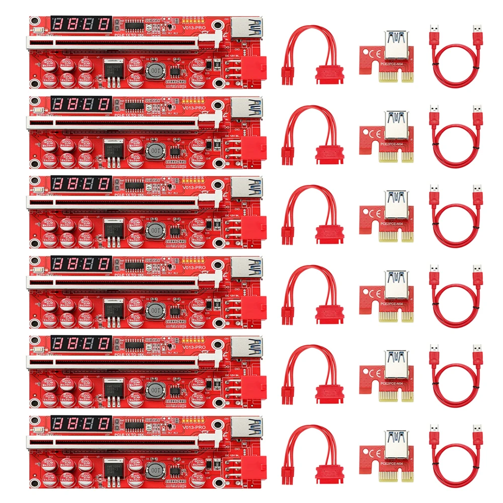 

6PCS V013 Pro PCIE Riser 013 Cabo Riser for Video Card Riser PCI Express x16 Extender SATA to 6Pin Power USB3.0 Cable For Mining