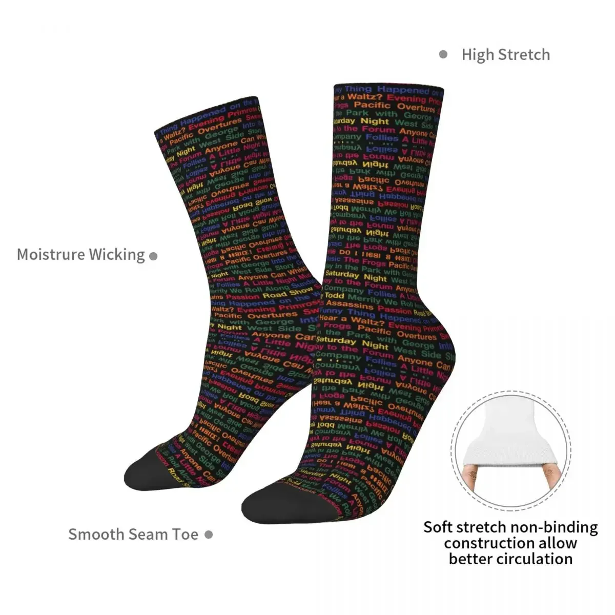 Stephen Sondheim Musicals (BlackBG) Socks Harajuku High Quality Stockings All Season Long Socks Accessories for Unisex Gifts