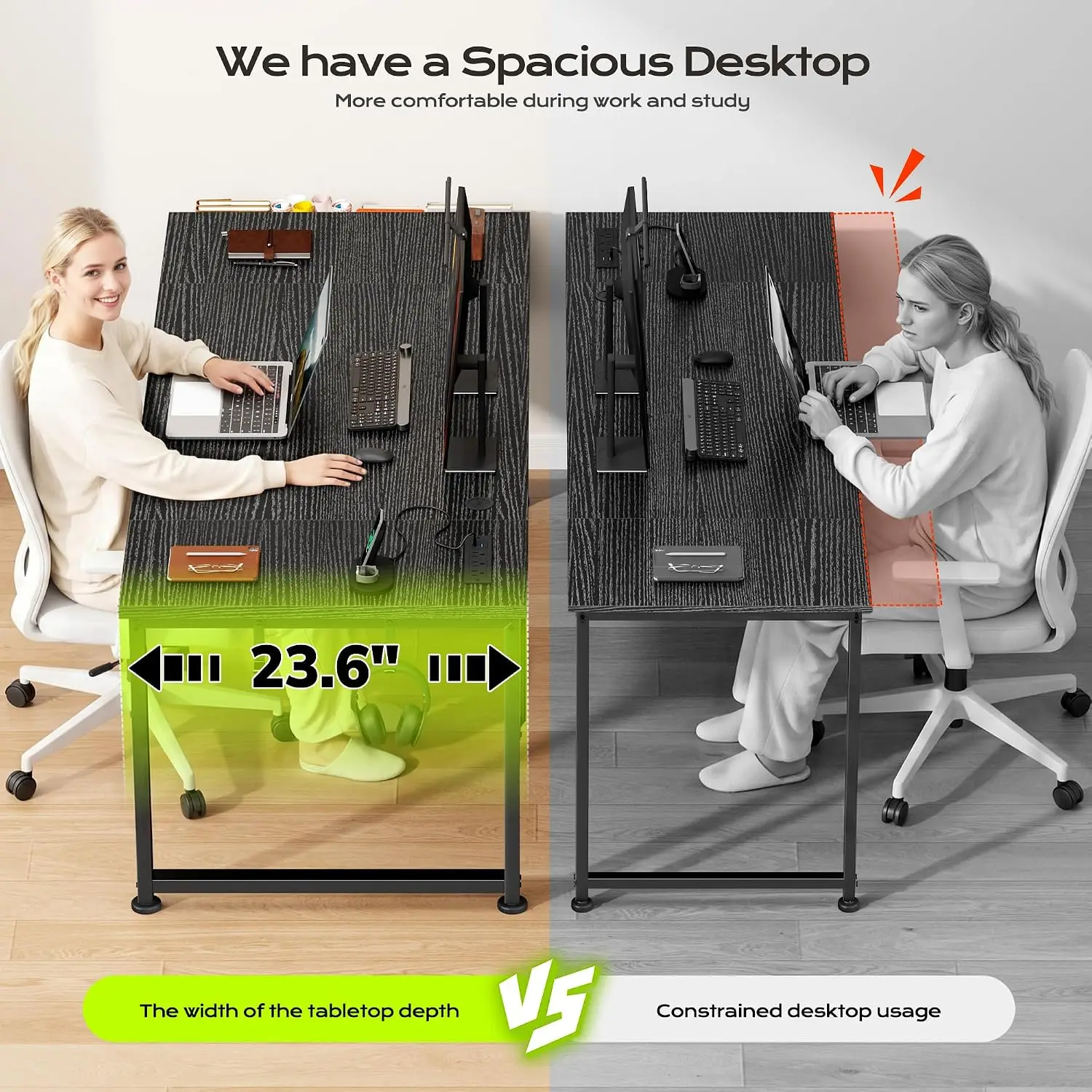 Large Gaming Desk 63x24 Inch RGB LED Power Outlets Detachable Stand 150LBS Heavy Duty, Customized