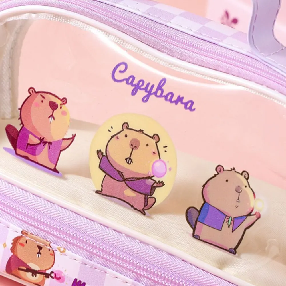 Cute Transparent Capybara Pen Bag Double-laye Student Stationery Stationery Storage Bag Large Capacity Pencil Bag