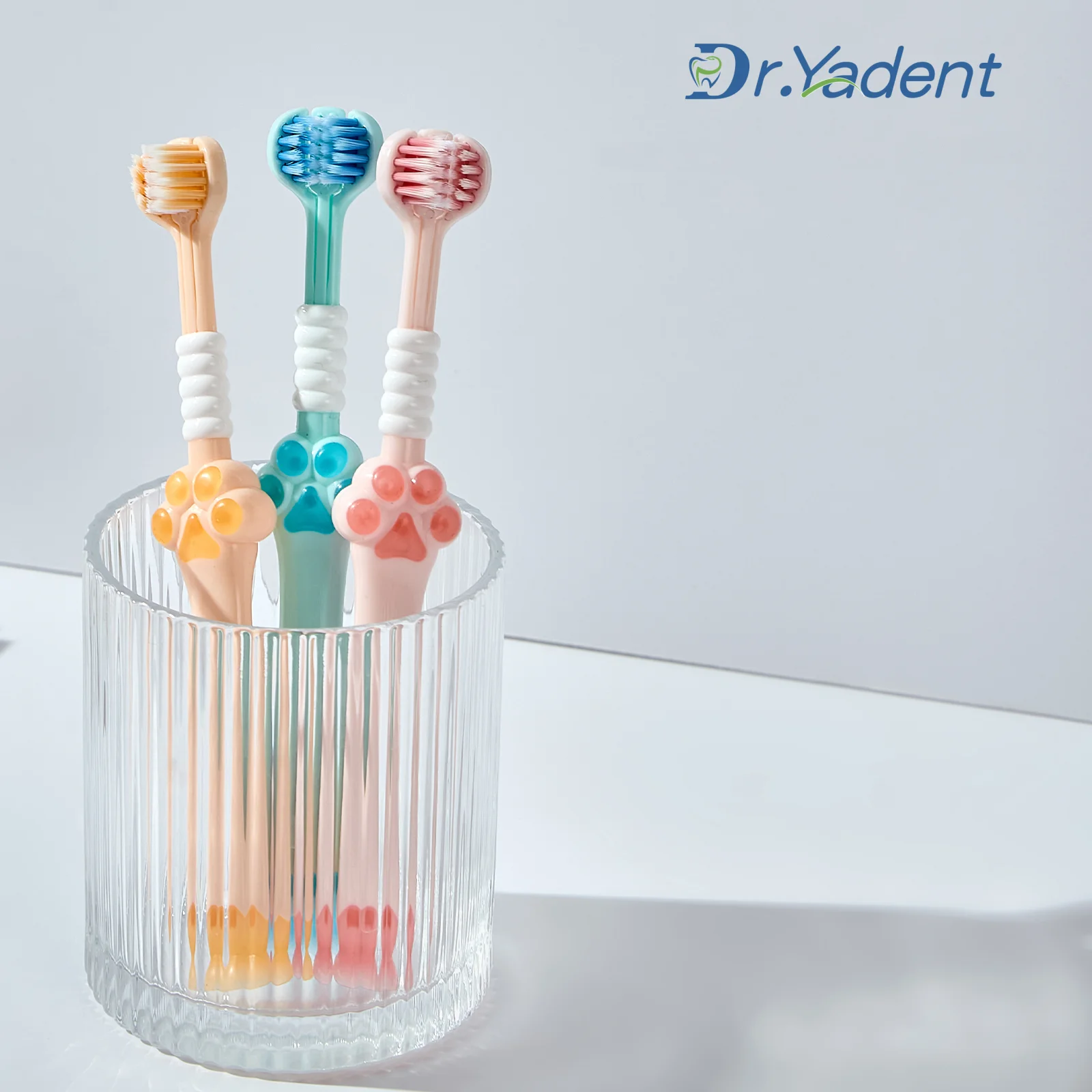 

Dr.Yadent Kid Toothbrush with Cute Kitty Paw Handle ThreeSide BrushHead Toothbrush Protect Gum Care Multiple Color for Children