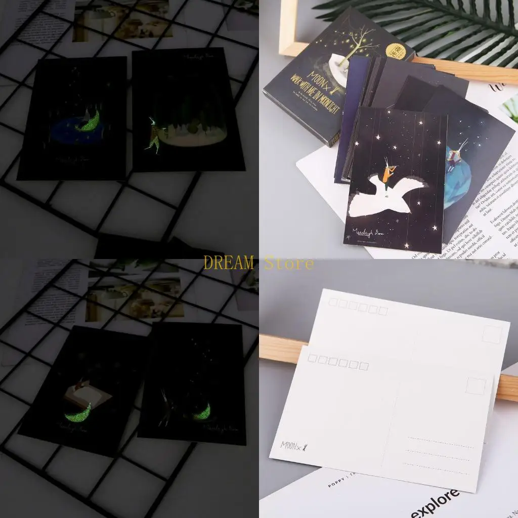 

30pcs Vintage Luminous Postcard Glow Moon Light Greeting Post Card N best sale