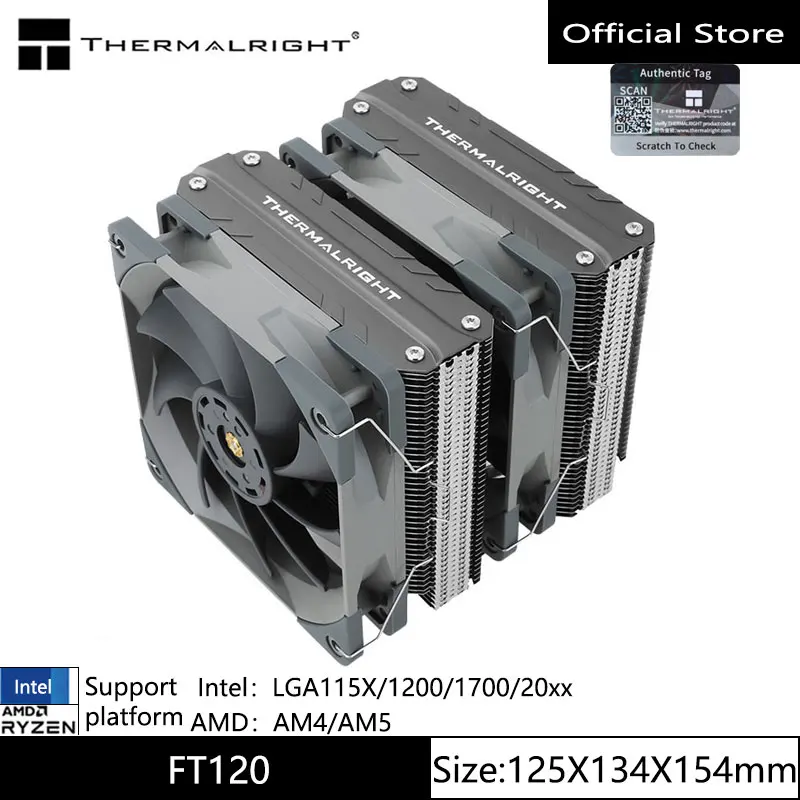 

Thermalright TR-FT120 Air Cooled Radiator 6 Heat Pipes Dual Towers Dual Fans Support LGA1700/115X/1200/AM4/AM5