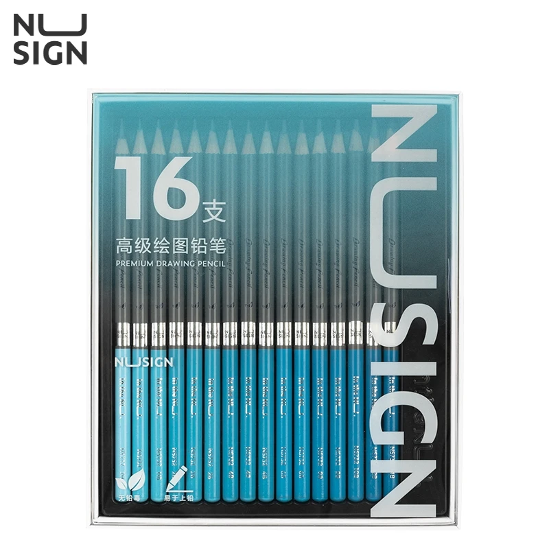 16PCS Deli Nusign NS732 Premium Drawing Pencils Lead-Free Round Tube School Office Use Drawing Pencil Box
