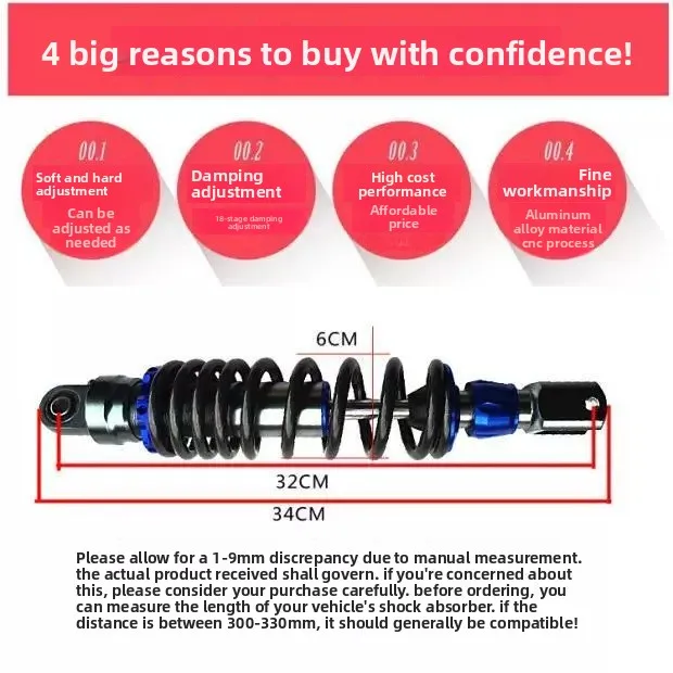 MBM Damping Adjustable Rear Shock Absorber – Upgrade Suspension for Popular Scooters & E-Mopeds, Enhanced Comfort & Handling