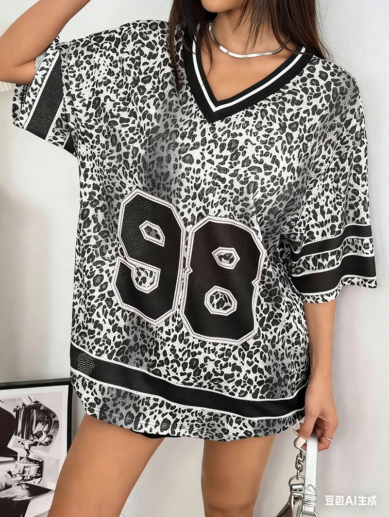 Wild Dopamine Rush for Adults and Children! Gradient Leopard Print 3D Digital Print Jersey/T-shirt, American Retro Street Style.