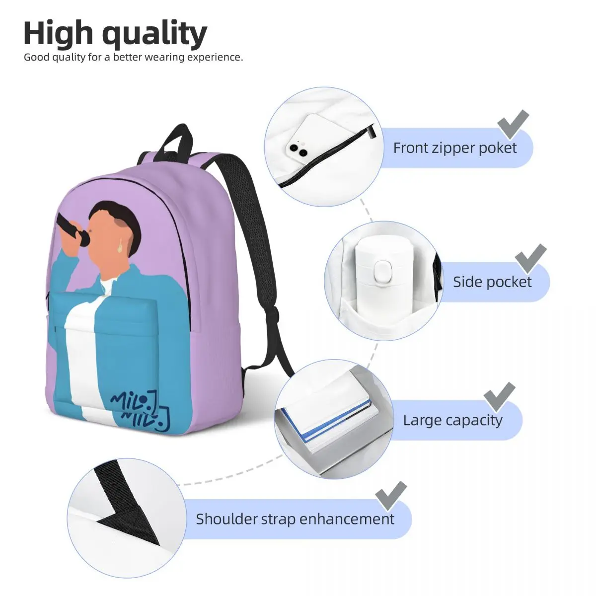 Good Quality The Happy Song From The Album Schoolbag Picnic Sturdy Shoulder Milo J College Student Schoolbag Birthday Gift