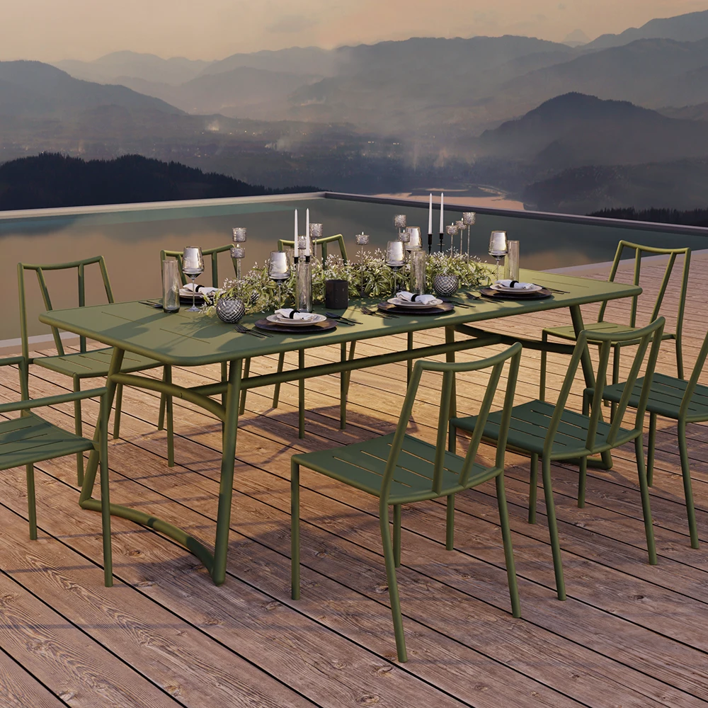 Luxury Modern Aluminum Outdoor Dining Table and Chair Set for Garden Courtyard Hotel Restaurant 8 People Custom