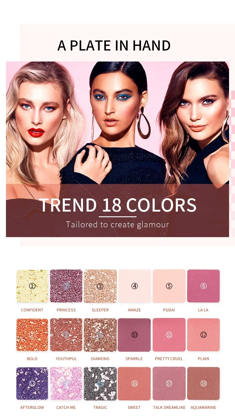 Hoge kwaliteit 18-kleuren eenvoudig licht glans oogschaduwpalet make-up naakt mineralen klei glitter oogschaduwpalet geschenken cosmetica