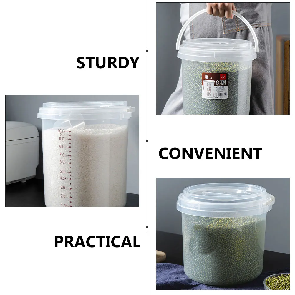 

1pc 5L Rice Container Anti-Insect Sealed Design Transparent Food Storage Box Kitchen Storage Bucket Plastic Containers Household