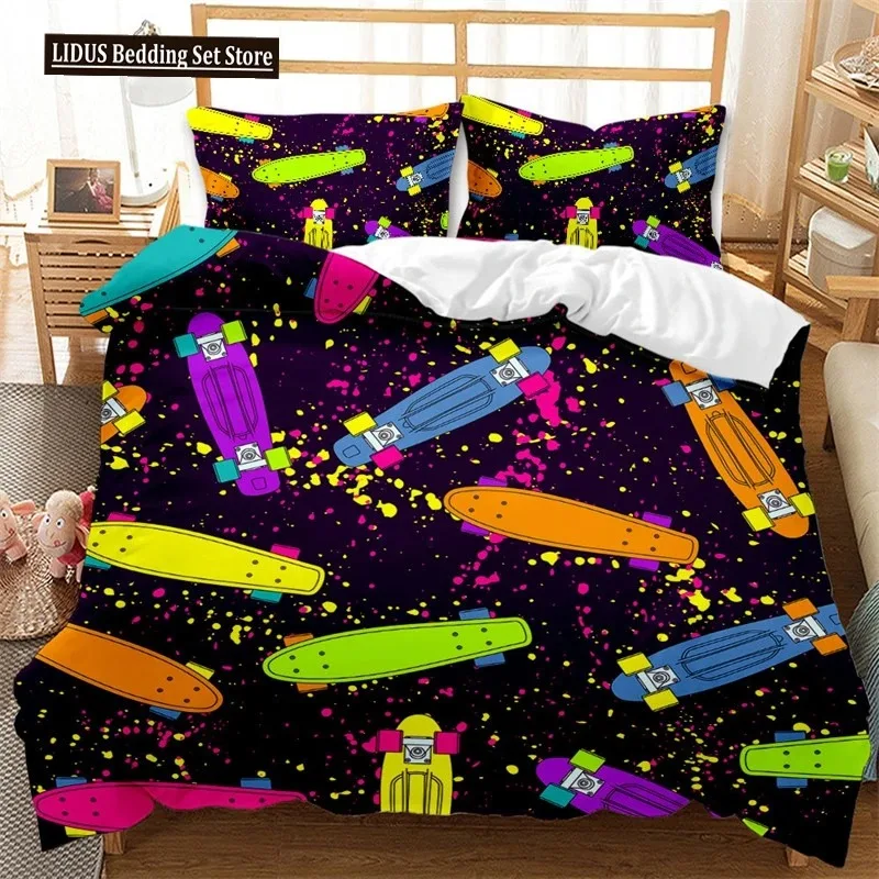 Skateboard Duvet Cover Microfiber Extreme Sports Game Bedding Set Astronaut Spaceman Skateboard Quilt Cover For Boys Teen Boys