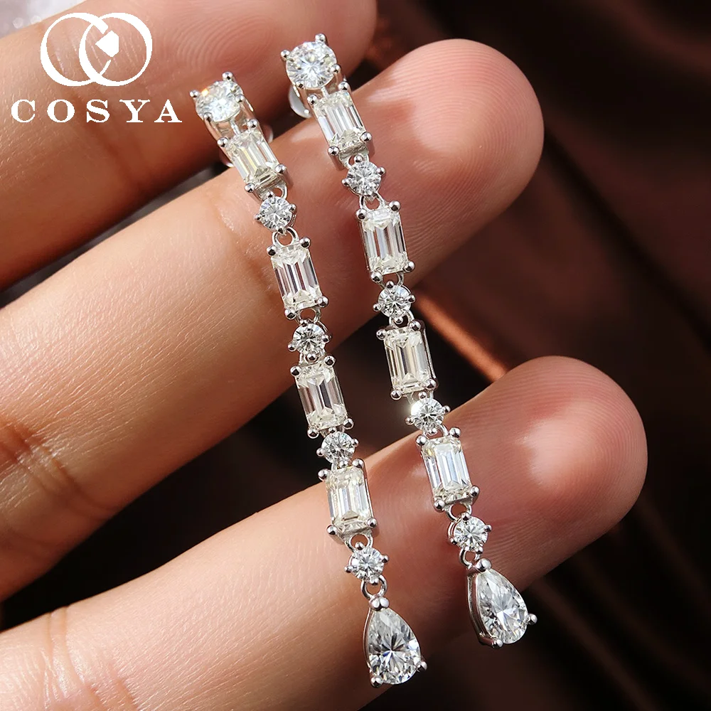 COSYA 6.8cttw Full Moissanite Drop Earrings for Women S925 Silver D Color Lab Diamond Long Tassel Waterdrop Fine Jewelry Gift
