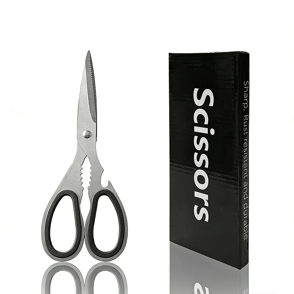 Stainless Steel Multi-functional Sharp Shears High Quality Whole Steel Chicken Bone Scissors Kitchen Tool Bottle Opener